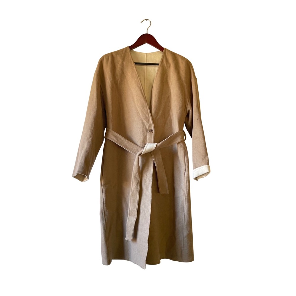 Uniqlo Women Beige‎ Wool blend Belted Collarless Coat Size 6